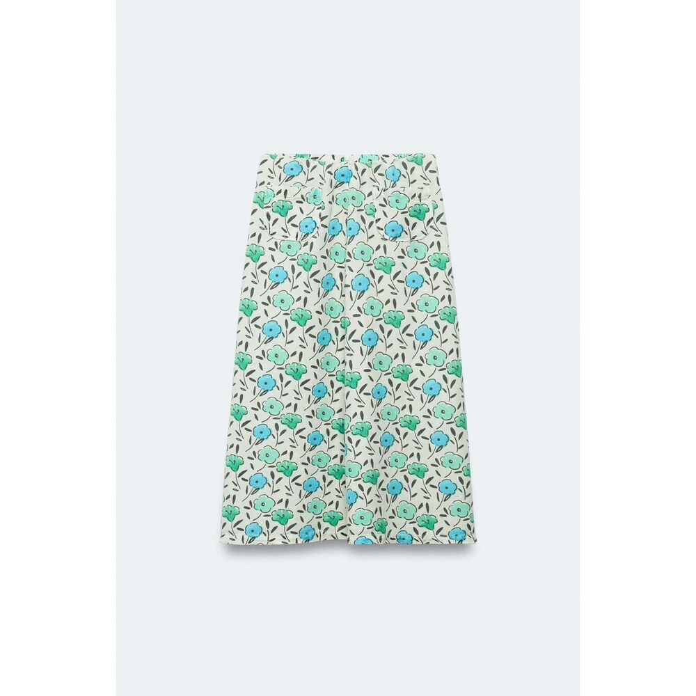 ZARA Limited Edition Floral Linen Blend Midi Skirt NWT XS Rare Cottagecore
